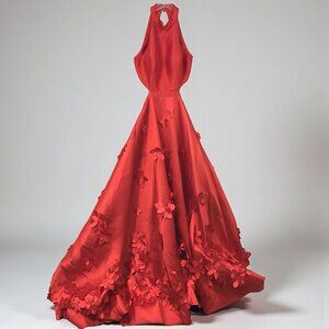 SHERRI HILL Formal Ball Gown Sleeveless A-Line Flower Petal Appliques Red Sz 4